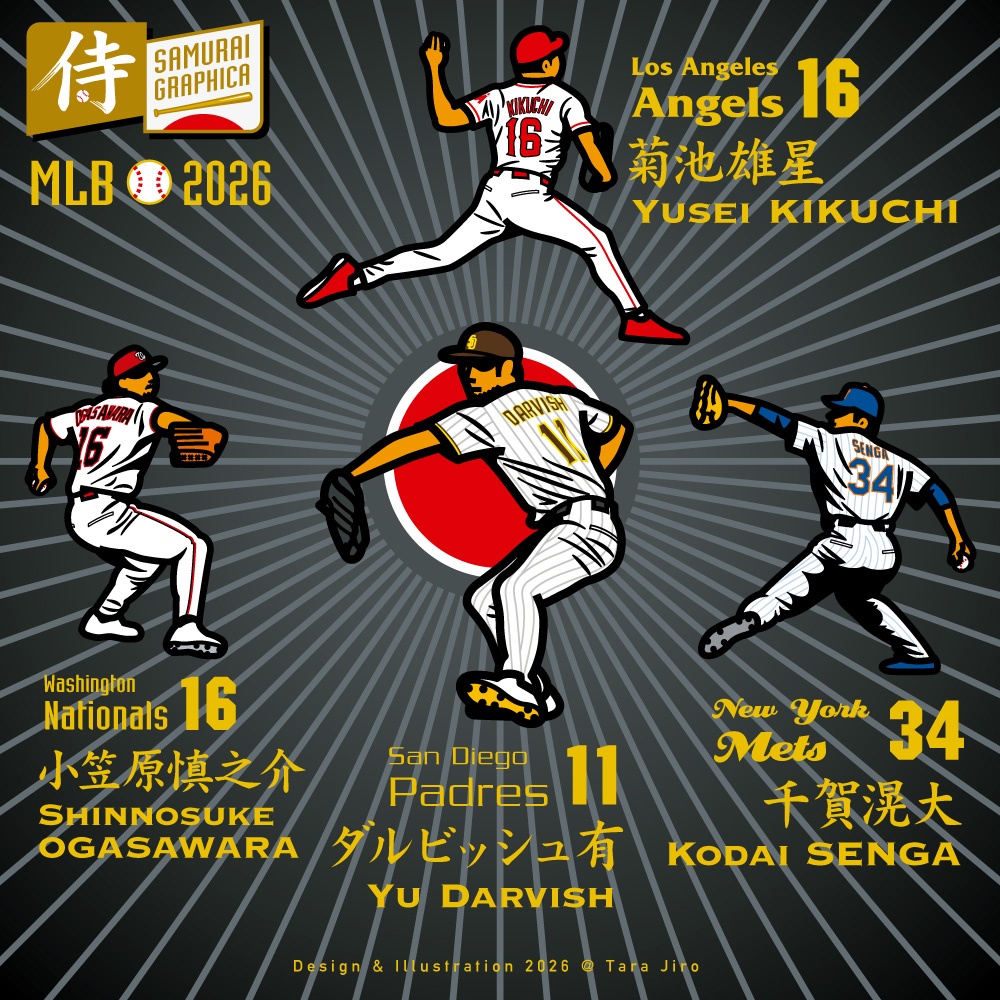hinodegraph's tweet photo. ⚾️故障者のダルビッシュ、菊池、千賀の３投手、マイナーの小笠原投手。みんな、早くメジャーに戻ってきてね！😃　あ、小笠原投手、昨日、巨人に移籍と発表・・😑　#MLB　#侍図化　#ダルビッシュ有　#菊池雄星　#千賀滉大　#小笠原慎之介 https://t.co/V1RzdmOyUY