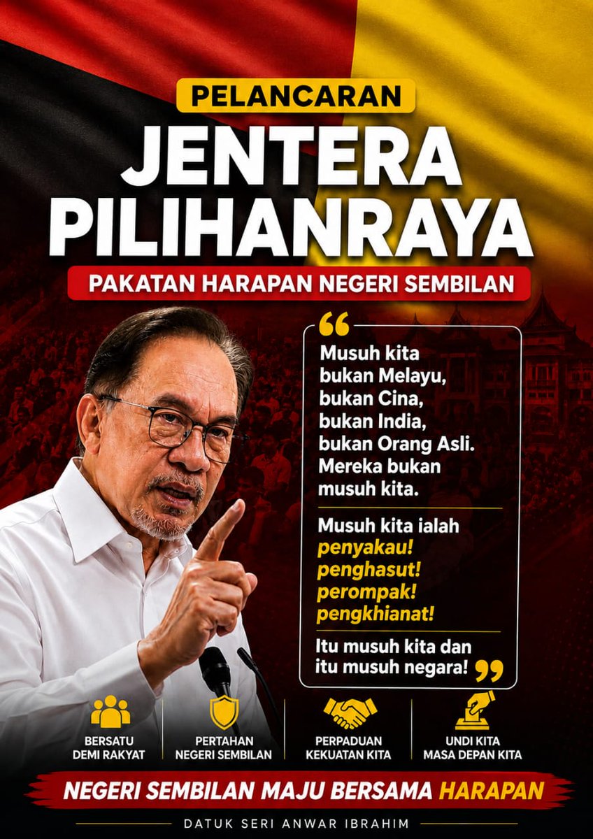 GhuffronNufail's tweet photo. Perpaduan Kekuatan, Pengkhianatan Musuh Negara

Pelancaran Jentera Pilihan Raya Pakatan Harapan Negeri Sembilan menjadi simbol kesediaan dan semangat perjuangan untuk terus mempertahankan kestabilan, perpaduan serta masa depan rakyat. https://t.co/rAL7SytxGl