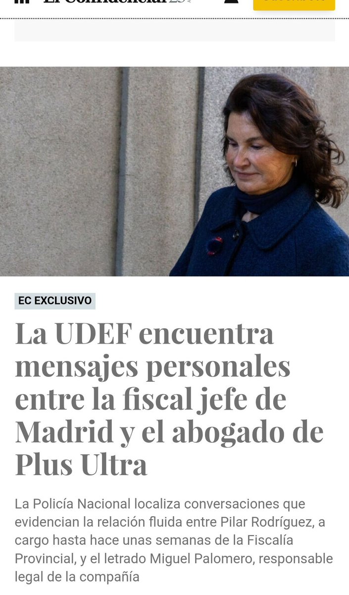 Proserpinasb's tweet photo. 2/ Hoy, el Confidencial informa que la Policía Nacional localiza conversaciones que evidencian la relación fluida entre Pilar Rodríguez, a cargo hasta hace unas semanas de la Fiscalía Provincial, y el letrado Miguel Palomero, responsable legal de la compañía.

https://t.co/PH0dNKXYZV