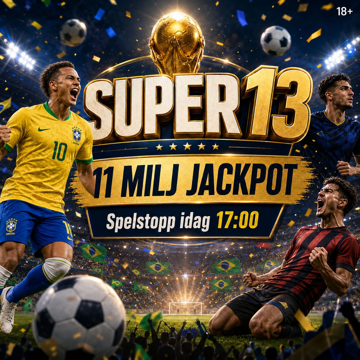 DirektenR's tweet photo. 🔥 SUPER 13 med VM-känsla idag! 🔥
Fotbollsfesten rullar vidare och dagens Super 13 bjuder på en riktigt härlig mix av VM-matcher och klubblagsmatcher.

Dessutom ligger det 11 MILJ i jackpot i potten! 
 https://t.co/tQtCAGbsms

#andelsspel  #vm2026 #Betting #bettingtips #super13 https://t.co/0NRfgnQsZ2
