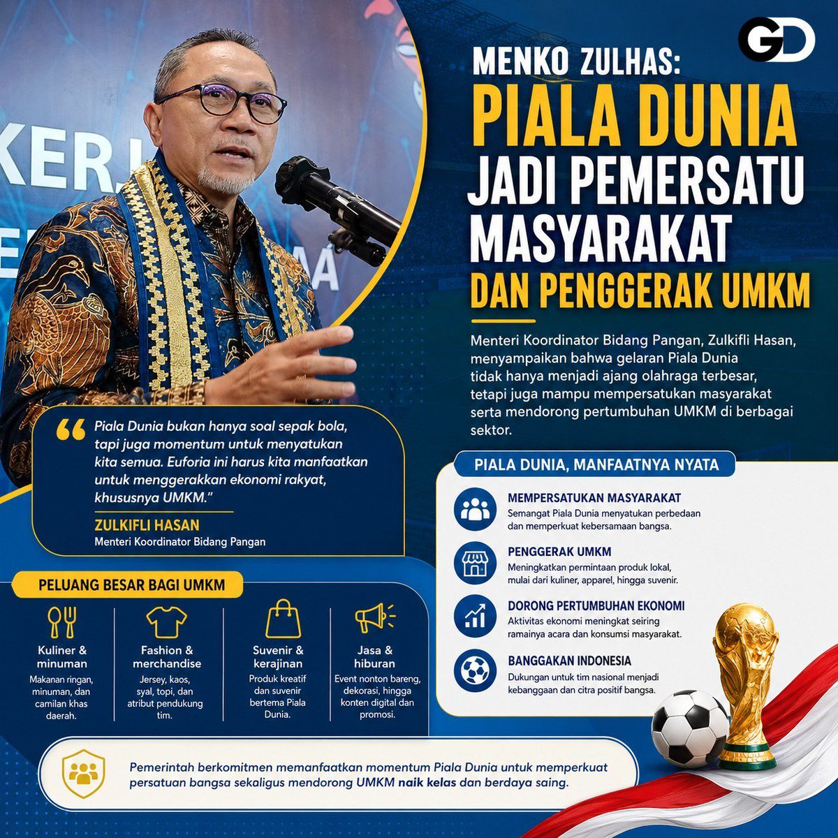 Milamilax3's tweet photo. Menurut Zulkifli Hasan, semangat Piala Dunia dapat menjadi energi positif untuk menggerakkan ekonomi rakyat, khususnya sektor UMKM di berbagai daerah.

#MenkoPangan
#PartaiAmanatNasional
#ZulkifliHasan
#Zulhas
#GD_Zulhas https://t.co/rQJB38KCR0