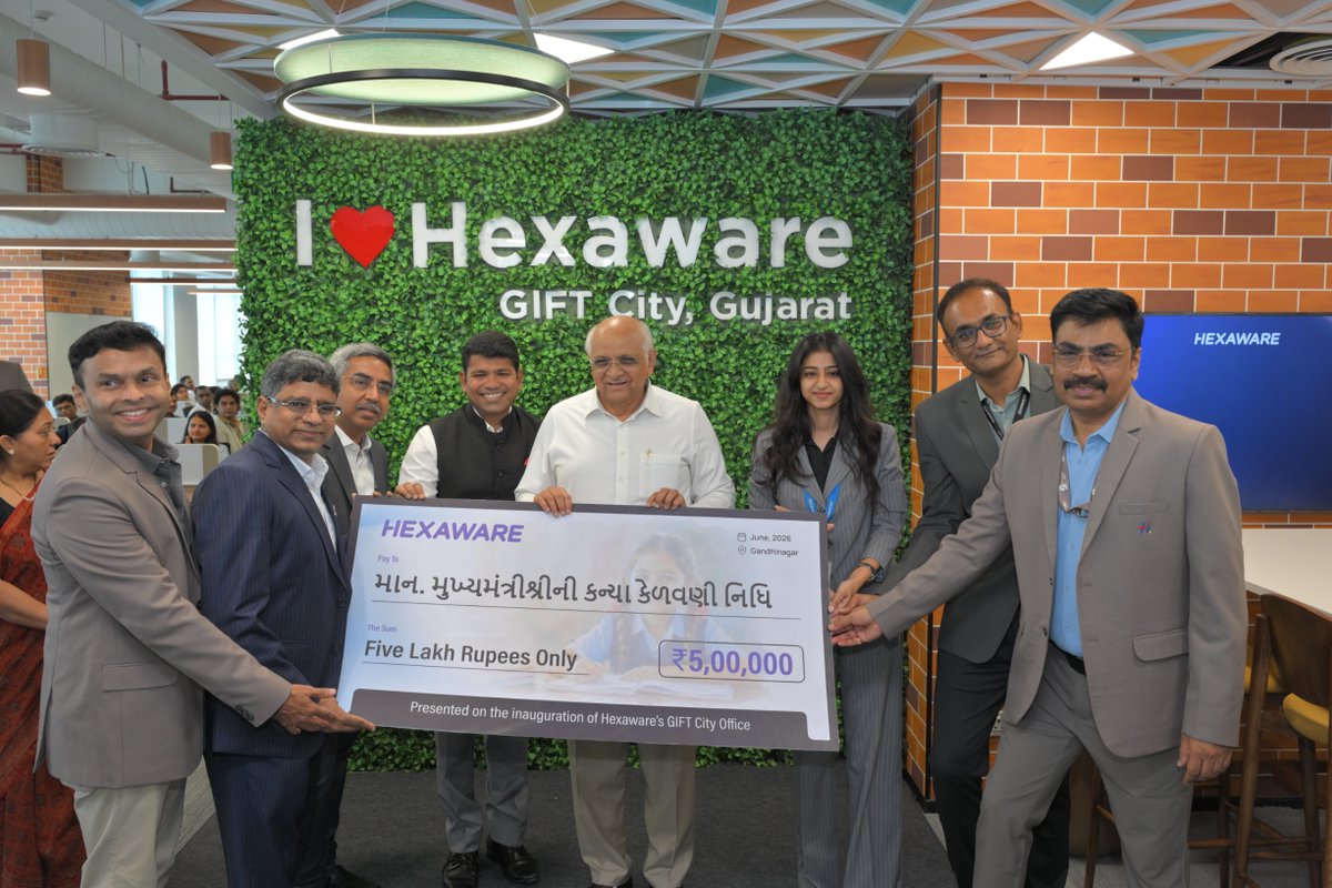 HexawareGlobal's tweet photo. A new address, and the same purpose behind it: creating smiles through great people and technology. Thank you to Hon’ble CM Shri Bhupendrabhai Patel for inaugurating our newest office in GIFT City, Gujarat.

#GIFTCITY #BFSI #Gujarat #AI #Cybersecurity #DataAnalytics #Insurance https://t.co/gHGTNC9INy