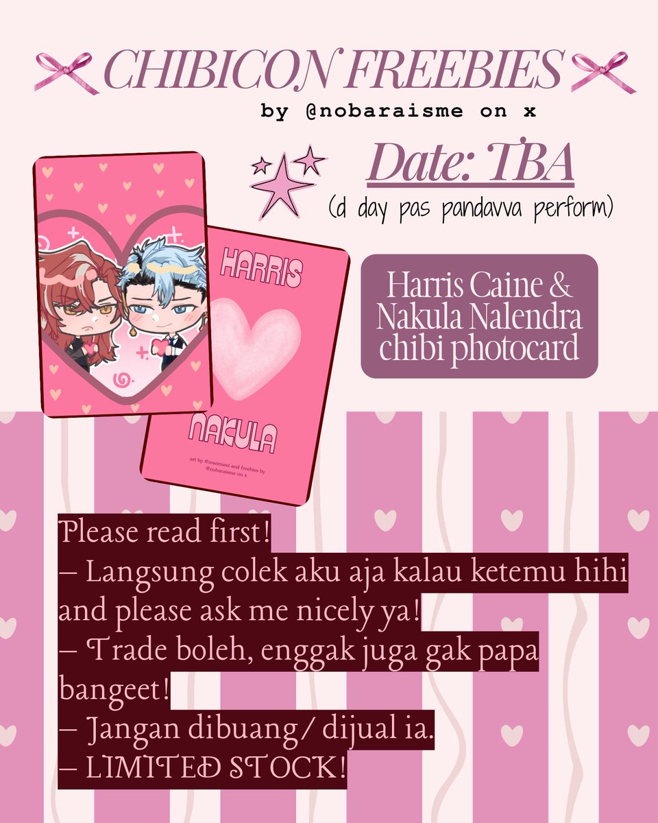 nobaraisme's tweet photo. [rt and like are appreciated!]

halo temen-temen pandavvarna maupun eonites pecinta mamah nakul n mami harris yang dateng ke #ChibiconX, aku bawa sedikit freebies buat dibagikan yaaa! btw ini aku bagiinnya pas day pandavva tampil yah tmn2. yang mau trade boleh banget! https://t.co/Xi18XU6uvD