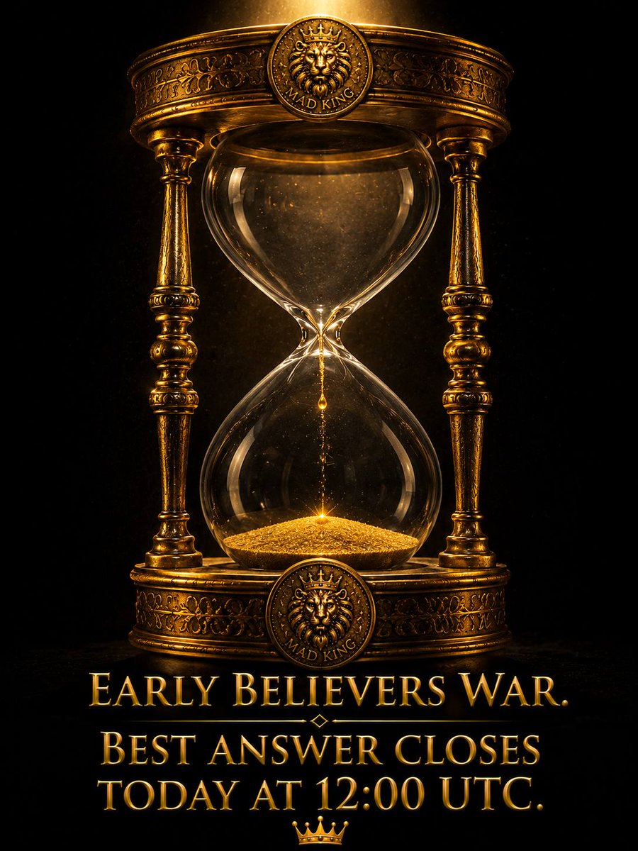 MadKing_SOL's tweet photo. Early Believers War.
Best answer closes today at 12:00 UTC. 👑

This is your last window.
After that — you are just a buyer.

Not a believer.

👉 https://t.co/VriUW4E2gb

@MadKing_SOL
#MADKING #SOL #Solana https://t.co/52sb0iKMA6