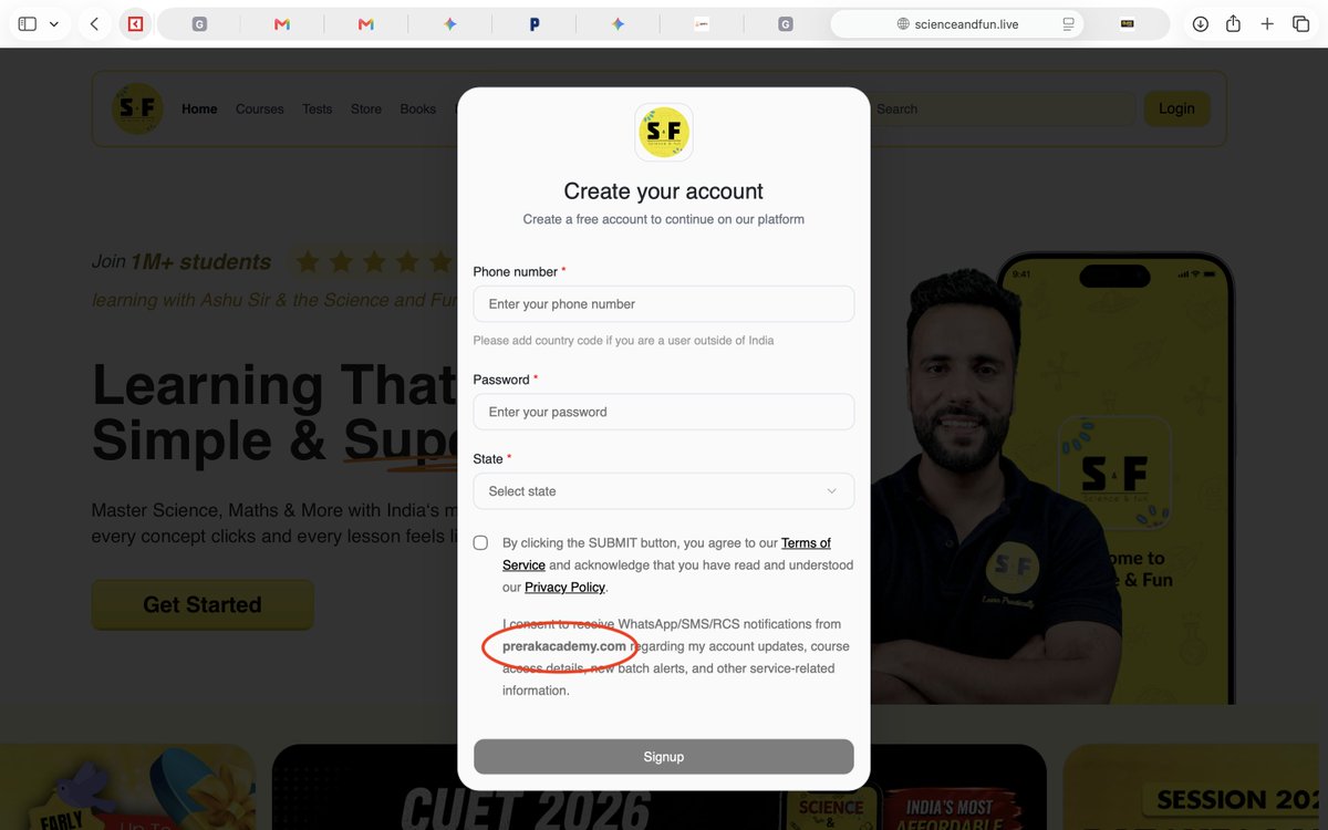 HarshPanwar74's tweet photo. <Checkbox label="Consent for ${Wrong_Institute}"/>😭 Massive SaaS platform but frontend runs on pure copy-paste vibes. AppX casually exposing another client’s name on @SNF_Ashu_Sir 's official site. Great white-labeling & flawless QA! 👏🔥 #BugAlert #WebDev https://t.co/wmGWlTlgvk