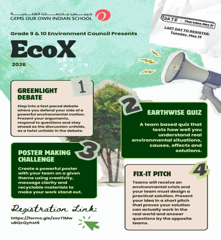 gemsoois's tweet photo. ECOX 2026 – Celebrating World Environment Day! 
The Secondary School successfully hosted ECOX, to promoting environmental awareness &amp; sustainability with activities like Green Light Debate, Earthwise Quiz, Poster Making, and Fix-It Pitch, in celebration of World Environment Day. https://t.co/dlgXhOWfti