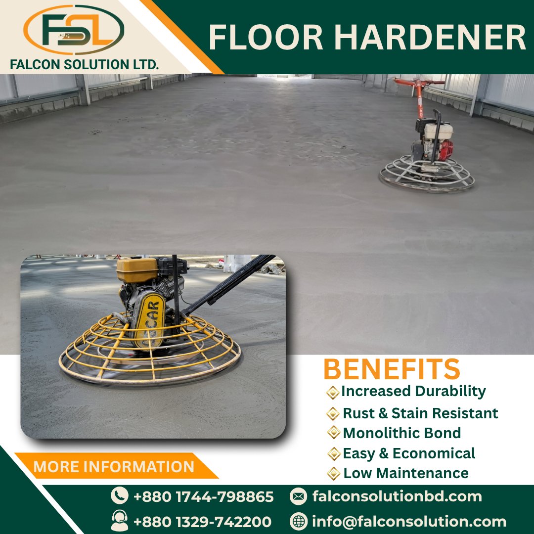 FalconSolution6's tweet photo. 𝐅𝐥𝐨𝐨𝐫 𝐇𝐚𝐫𝐝𝐞𝐧𝐞𝐫 – 🏭🏢Protect your factory, warehouse, parking area, or any heavy-duty commercial floor from chipping, cracking, and premature wear. Our '𝐅𝐥𝐨𝐨𝐫 𝐇𝐚𝐫𝐝𝐞𝐧𝐞𝐫' 
For inquiries,or a free quote
📞 +880 1744-798865 🌐 https://t.co/nsH7xVdszL https://t.co/XCS2iDBUus