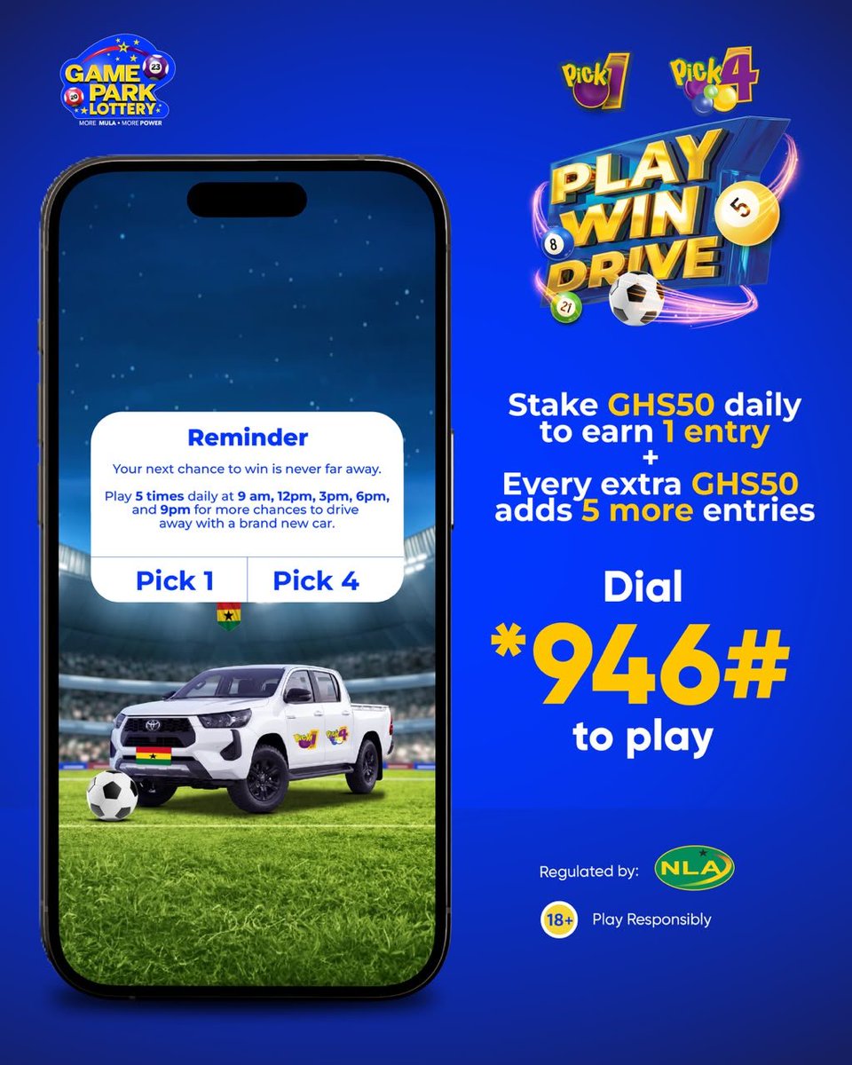 TheNewCurrenci's tweet photo. New car, who dis?
That 2026 Hilux could be parked in your compound soon.
GHS 50 daily = 1 Entry
Stack it: Every extra GHS 50 same day = +5 Entries
Runs June 5th to August 31st
Dial *946# to enter the driverβs seat
#PlayWinDrive #GameParkLottery
@GamePark_GH https://t.co/8std80Pc6B