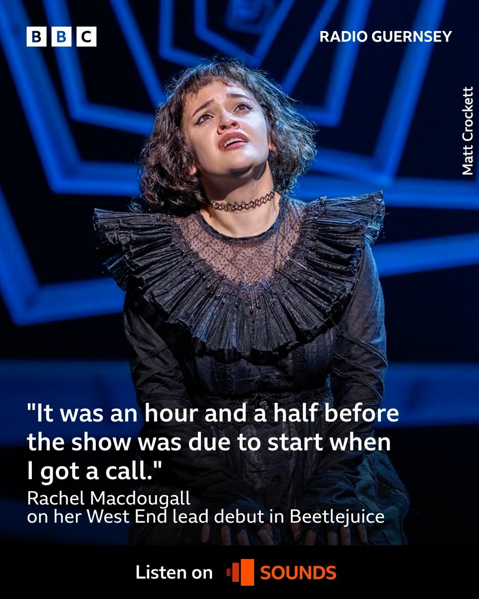 BBCGuernsey's tweet photo. After her "mind-blowing" leading lady debut in Beetlejuice on the West End, Rachel Macdougall jumped on the line to let us know how it went 🪲🎭👉 https://t.co/eKxLxv1TGh https://t.co/xdcWCDVrhg