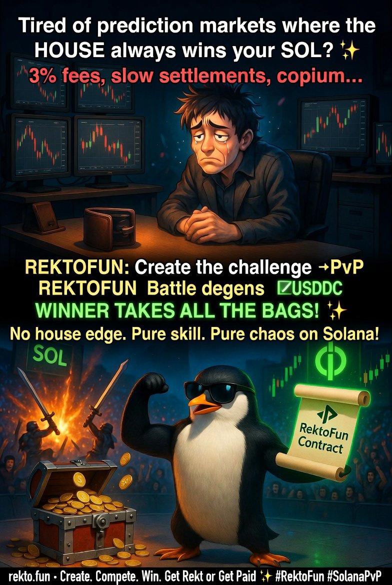 midgold001's tweet photo. POV: You finally found a prediction platform where your alpha actually prints and the other degens fund your Lambo 😂

RektoFun PvP Arena on Solana just cooked the game. Winner takes all 🐧⚔️ @Rektofun

https://t.co/c0bLLEeb62 #RektoFun https://t.co/D851eUThMI