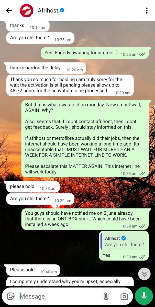 SouthUnhappy's tweet photo. @Metro_Fibre @Afrihost why must i wait for more than a week for my fibre line to be activated? I have to keep on phoning otherwise nothing happens!!! https://t.co/GJXdkrMYVe