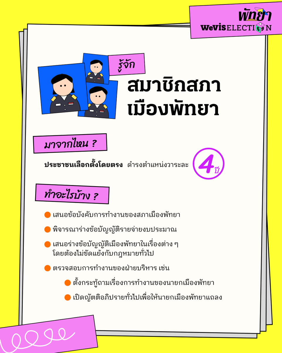 wevisdemo's tweet photo. [3/4] ทำความรู้จักนายกเมืองพัทยา และสมาชิกสภาเมืองพัทยา ว่าเป็นใคร ทำอะไรบ้าง ? 👀

#WeVis #PattayaElection #เลือกตั้งพัทยา #เลือกตั้งท้องถิ่น #WeVisElection https://t.co/jztGh1T1YS