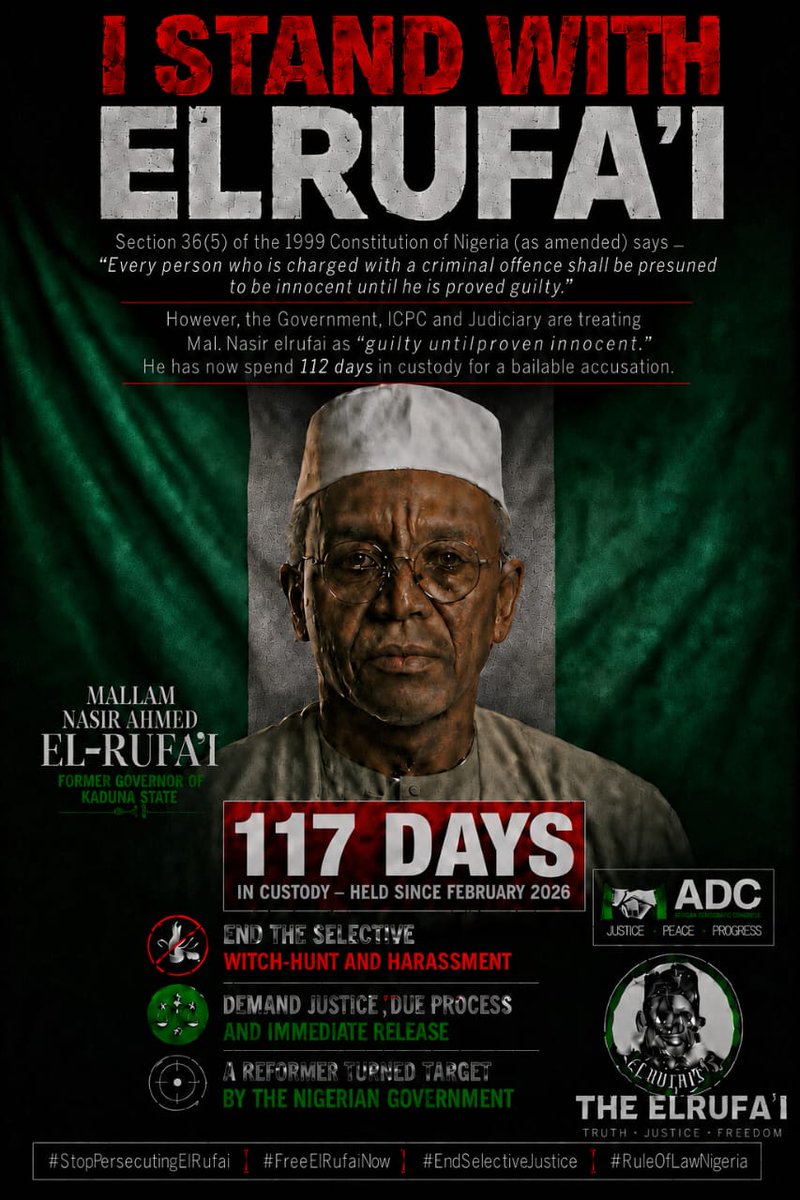 uchediala's tweet photo. #DaysCount 

117 DAYS .
117 DAYS ..
117 DAYS ...
117 DAYS ....

And Still Counting ...

#IStandWithElrufai
#NoRetreatNoSurrender 
#EyesOnTheBall 
#TheElrufaists 
#ESG https://t.co/43SbotjOU9