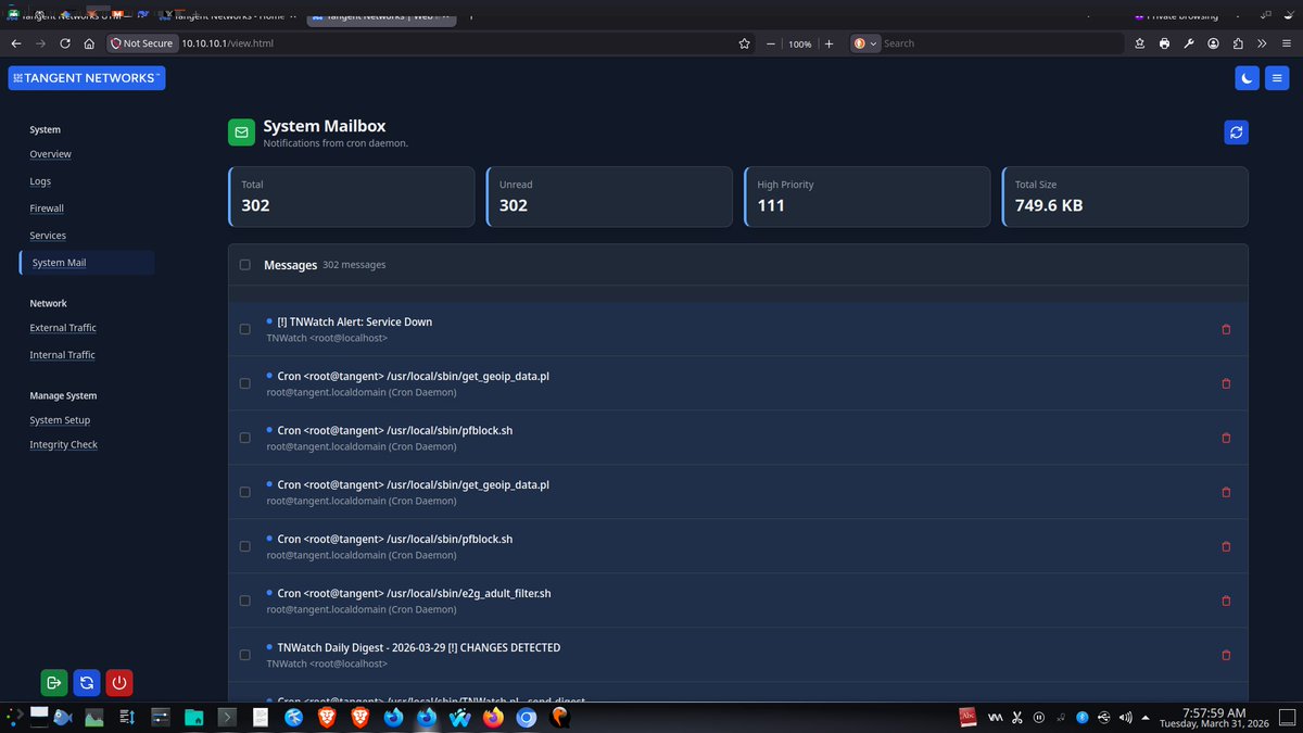 TangentNetSec's tweet photo. The project integrates PF, Snort IDS/IPS, SSLproxy, e2guardian, Unbound, ClamAV, pmacct, spamd, and related services into a single appliance stack with a browser-based management interface.
Built for amd64 and arm64.
#OpenBSD #NetSec #UTM https://t.co/wmtUYdygZ3