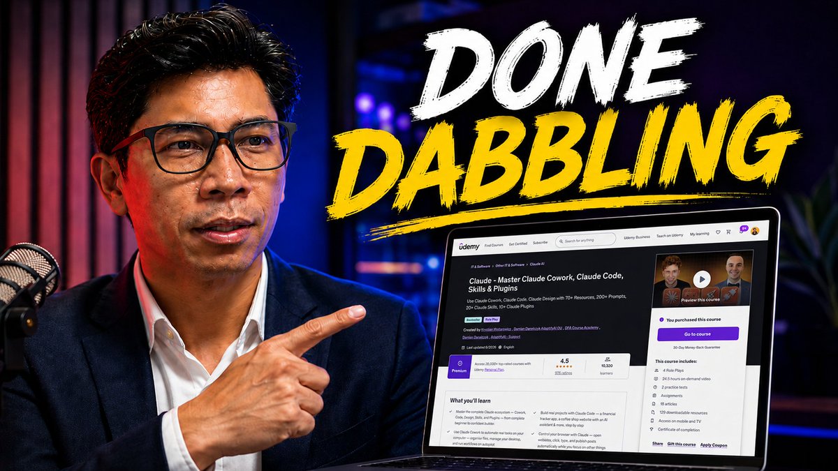 suhaimi's tweet photo. I’m done dabbling with Claude.

It’s time to actually master it.

“Trying things out” is not the same as building real skill.
So I enrolled in Master Claude on Udemy.

Goal: stop treating Claude like another tool and start working with it properly https://t.co/1BX9971J7y