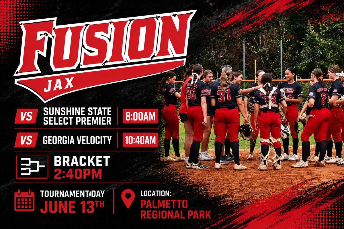 JaxFusion's tweet photo. 14U is almost at the finish line for their 2026 Spring/Summer Season. Come watch the girls play in the Florida ☀️🌡 @CaityEcheandia @Falonsoftball @fingallagher5 @LaurynBrown42 @SophiaMcStine77 @ZoeyZane_33 @paigerueppell https://t.co/hVBUeYnapS