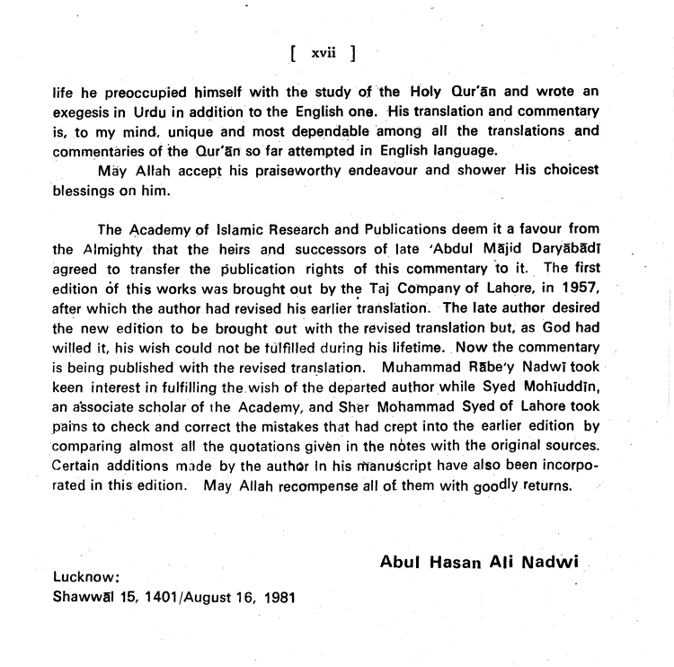 uncle_reborn's tweet photo. @SunniIbrahim1 @AbdullahReads_ Abul Hassan Ali Nadwi had written the introduction to the English translation of Daryabadi's Tafsir. https://t.co/C09YpdjgtO