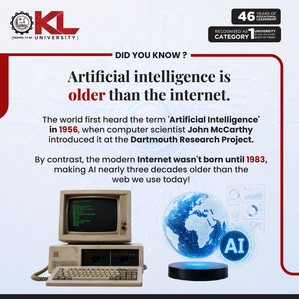 kluniversity's tweet photo. AI may be decades old, but its biggest breakthroughs are happening now.
🤖Build expertise in AI, Data Science, Cloud Computing & Cyber Security with BCA @ KLU and prepare for technologies shaping tomorrow.
🎓 Admissions Open 2026–27
📍 KLU
🔗 https://t.co/m05NrlMFlX
#BCA #KLU https://t.co/ln6QmAgHwq