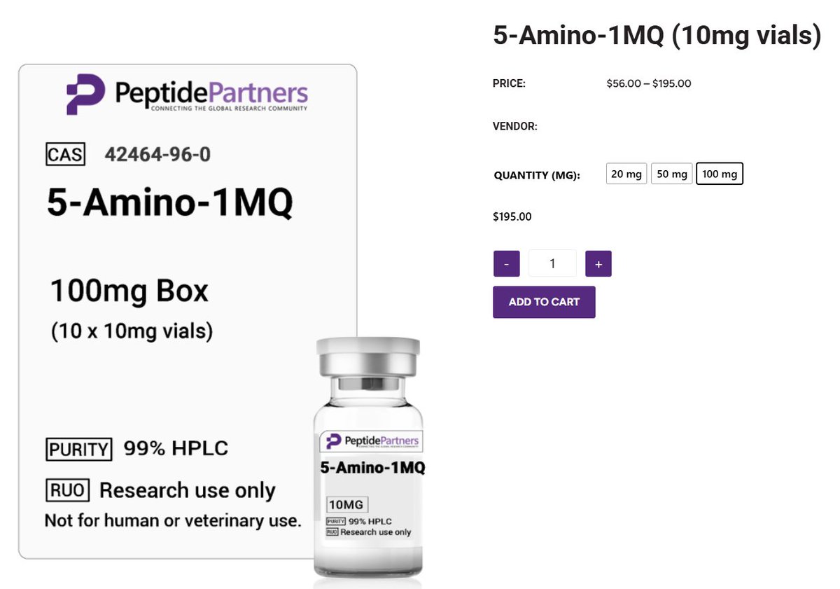 PeptidePartners's tweet photo. 🚨Product Launch: 5-Amino-1MQ (10mg vials)

Doubly validated, multi-vial purity: 99.66%
Endotoxin, metals, sterility screenings

With code X30 and Bank/Zelle checkout: price is <$1.30/mg 

Best deal around https://t.co/9PwSzQrONY