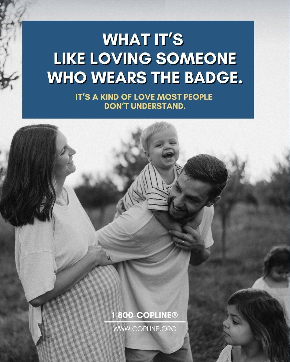 COPLINE__'s tweet photo. If you’re married to, dating, or raising a family with a law enforcement officer, you know the pride, love, stress, and worry. 
You savor the good days and hold things together when the job gets heavy. Officers and family members can call 1-800-COPLINE for support. https://t.co/P1NZ945bS6