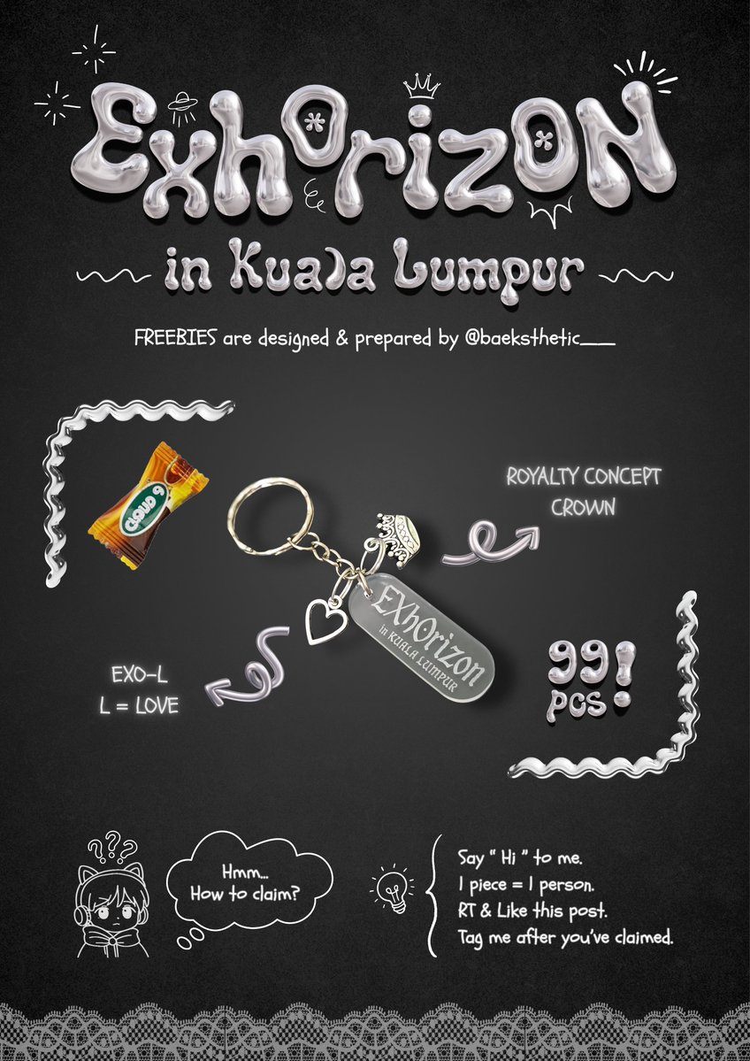 baeksthetic__'s tweet photo. EXhOrizon in KL ~ᡣ𐭩 •｡ꪆৎ ˚⋅
Freebies by @baeksthetic__

➺  FCFS (99 pcs available)
➺  Just come &amp; say "Hi!" 
➺  I'll be at the venue around 10.00 am
➺  1 exoL = 1 freebie
➺  RT, like &amp; tag are welcomed

See you there, Merries ◝(˶˃ ᵕ ˂˶) ◜♡
#EXOinKL #EXhOrizoninKL https://t.co/xm4sJv2Hmh