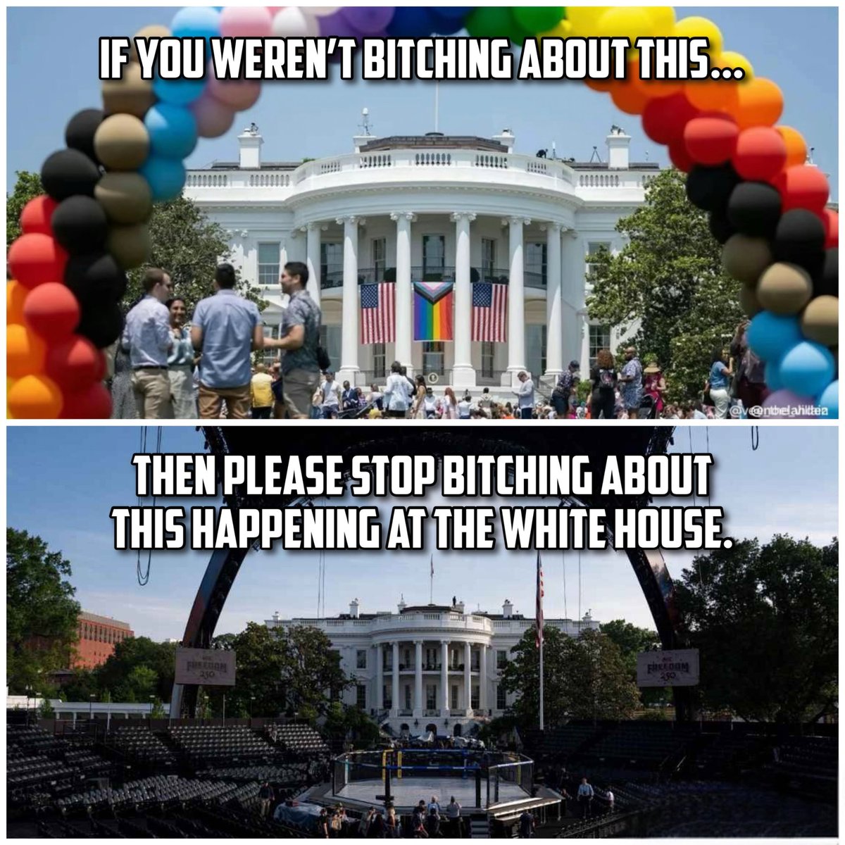 BrianTaylorLive's tweet photo. If you’re bitching about the events happening at the White House due to your administration of choice not being in charge of the events and didn’t bitch about the other…you’re a political hack and it shows. 

Happy 250th birthday America! #UFCFreedom250 https://t.co/fHjFCBYbqj