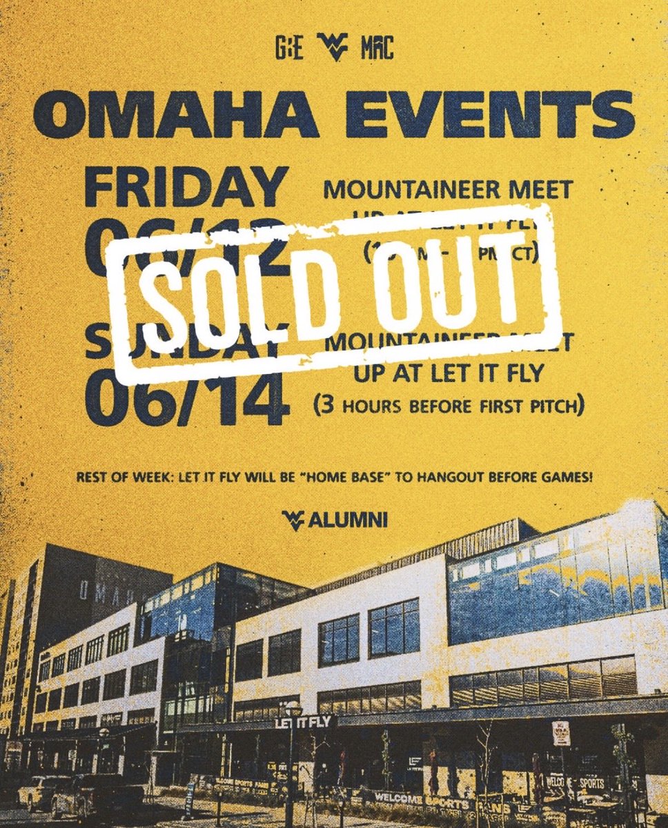 WVU_MAC's tweet photo. Cue Country Roads! 💛💙
We’re excited to welcome you back to Let It Fly on Sunday from  3 - 6 PM CT! 

Didn’t sign up? Tickets are not sold at the door but the lower level of Let It Fly is still open to ALL Mountaineers! https://t.co/usGRFqIiNZ