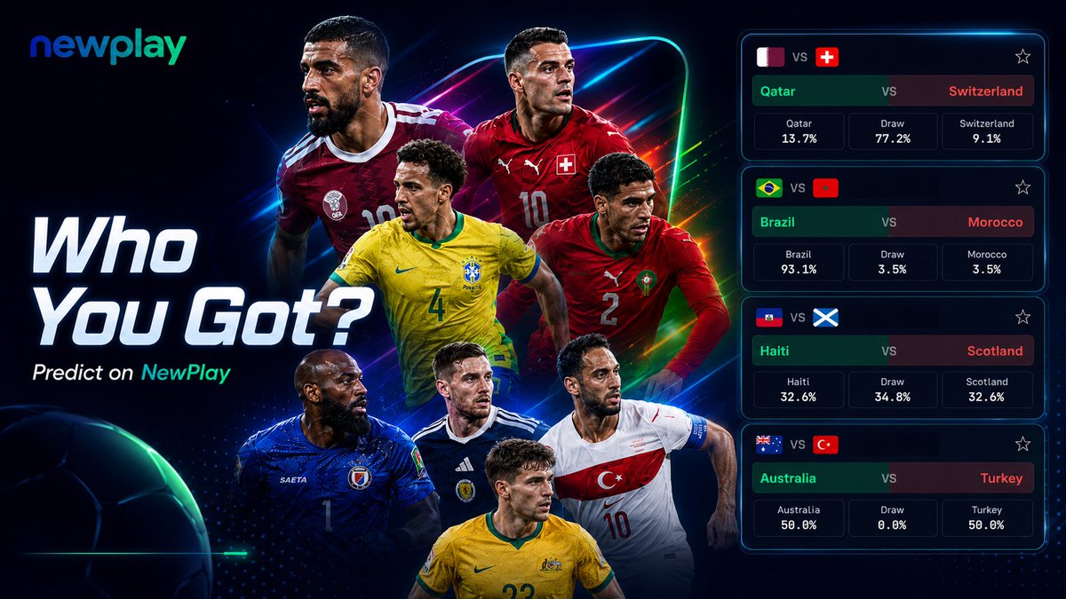 newplay_laos's tweet photo. ⏰Ready for Matchday 3.

Four games are lining up.

🇧🇷Brazil begin their run. 21 straight openers unbeaten?

⚽🔥Make your call, only on NewPlay: https://t.co/SVQMjh5Ilb

#newplay #FIFAWorldCup https://t.co/tlUr0E6s93