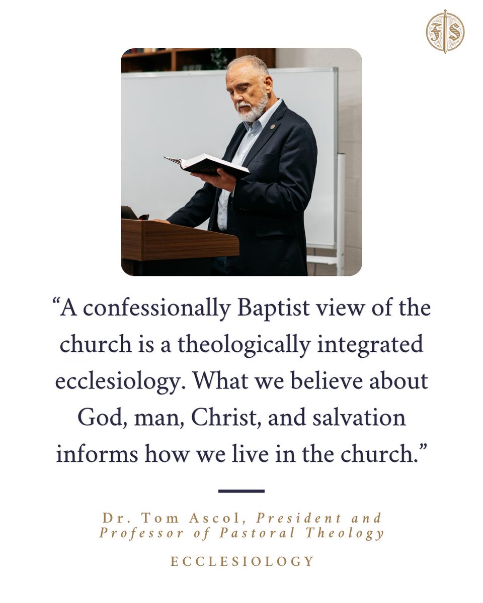 FoundersSem's tweet photo. This Spring, Dr. @tomascol, President and Professor of Pastoral Theology, taught Ecclesiology, a class that considers the biblical foundations, theological concerns, historical development, and practical responsibilities with particular emphasis on the role of local churches in the post-modern world.

Followers of the “congregational way,” Baptists have worked to develop a theologically integrated ecclesiology, and this course explores the contours of that development by introducing the nature and work of the church.

Regarding this class, Dr. Ascol shared, “A confessionally Baptist view of the church is a theologically integrated ecclesiology. What we believe about God, man, Christ, and salvation informs how we live in the church.”

Learn more and apply today at https://t.co/y86aFKglml.