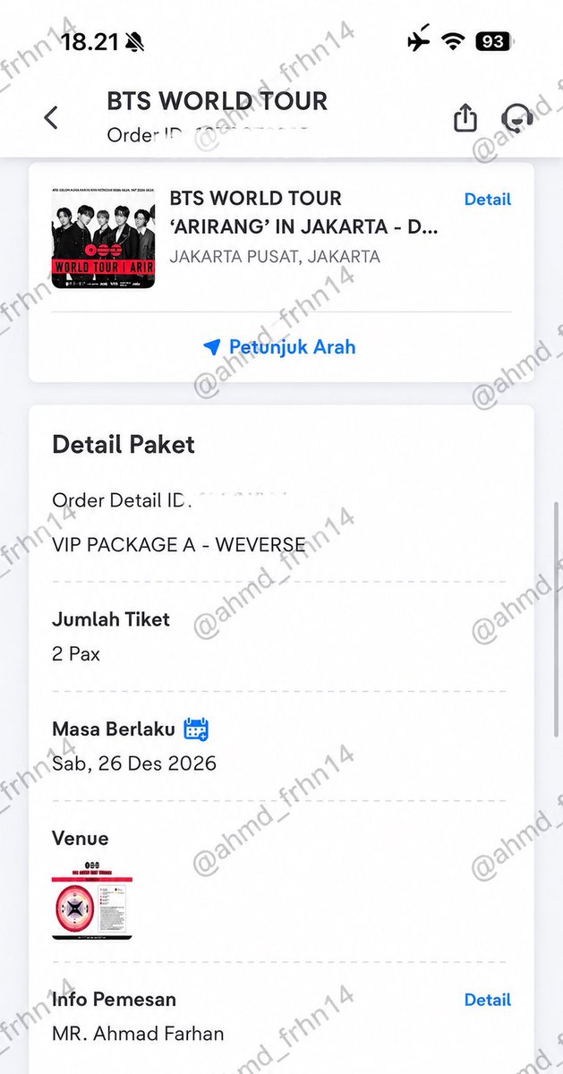 AhmadFa39609254's tweet photo. @vantaedeus #WTS 
BTS Arirang Jakarta 

VIP PACKAGE A DAY 1 (2 TIX)
- COD FULLPAYMENT
- AREA JAKSEL
- DATA PRIBADI

💸 High Price 💸

#BTSWORLDTOUR_ARIRANG_JAKARTA #BTSARİRANG #BTSinJKT #BTS https://t.co/AF8xYURPNC