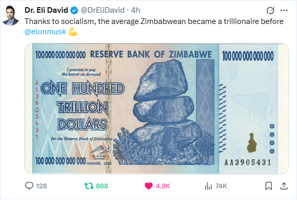 PineroYoemil's tweet photo. @NYCMayor Socialism made the first trillionaires in Rhodesia, which they renamed Zimbabwe and converted it into the paradise of warmth collectivism. This👇 https://t.co/RxvhMRs2Ff
