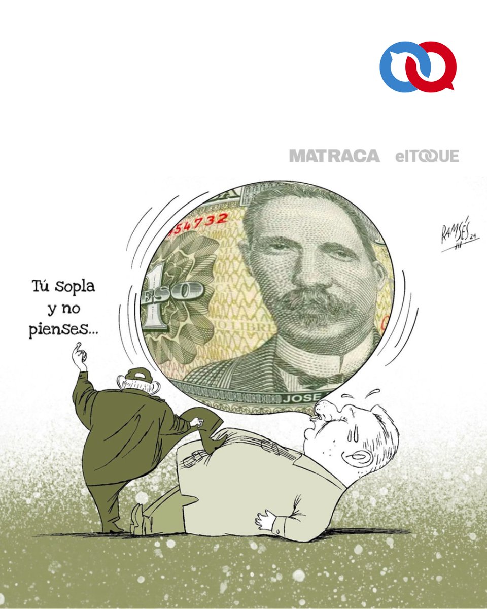 eltoquecom's tweet photo. Por mucho que soplen desde arriba, la economía no funciona con decretos. El peso cubano sigue perdiendo valor real mientras la inflación pulveriza el salario de los trabajadores. La orden es no pensar, pero el bolsillo obliga a sacar cuentas.

#LaCaricatura #Matraca

✍️ Ramsés

¿Quieres ver más caricaturas publicadas en elTOQUE?
➡️ Mira aquí: https://t.co/R4KcoZQRDS