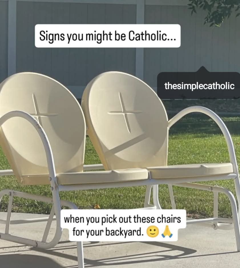 simplecatholic1's tweet photo. A couple years ago a follower emailed me a picture of a chair set he saw at his in-laws house for a meme idea. 

Let me know what you think.

What alternative captions would you have? https://t.co/4LvgvMiHM3