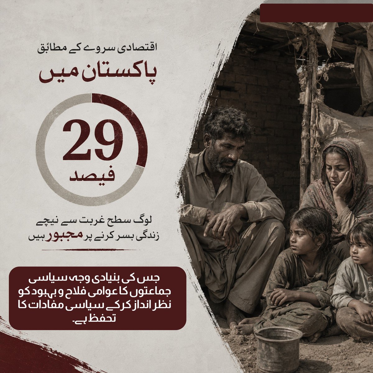 _ApkiBehn's tweet photo. اقتصادی سروے کا سچ: پاکستان میں 29 فیصد لوگ غربت کی لکیر سے نیچے زندگی گزارنے پر مجبور ہیں۔ 
وجہ؟ سیاسی جماعتیں عوامی فلاح کو نہیں، اپنے مفادات کو ترجیح دیتی ہیں۔ 
#پہلےریاست_پھرسیاست https://t.co/GHUOwbqkR3