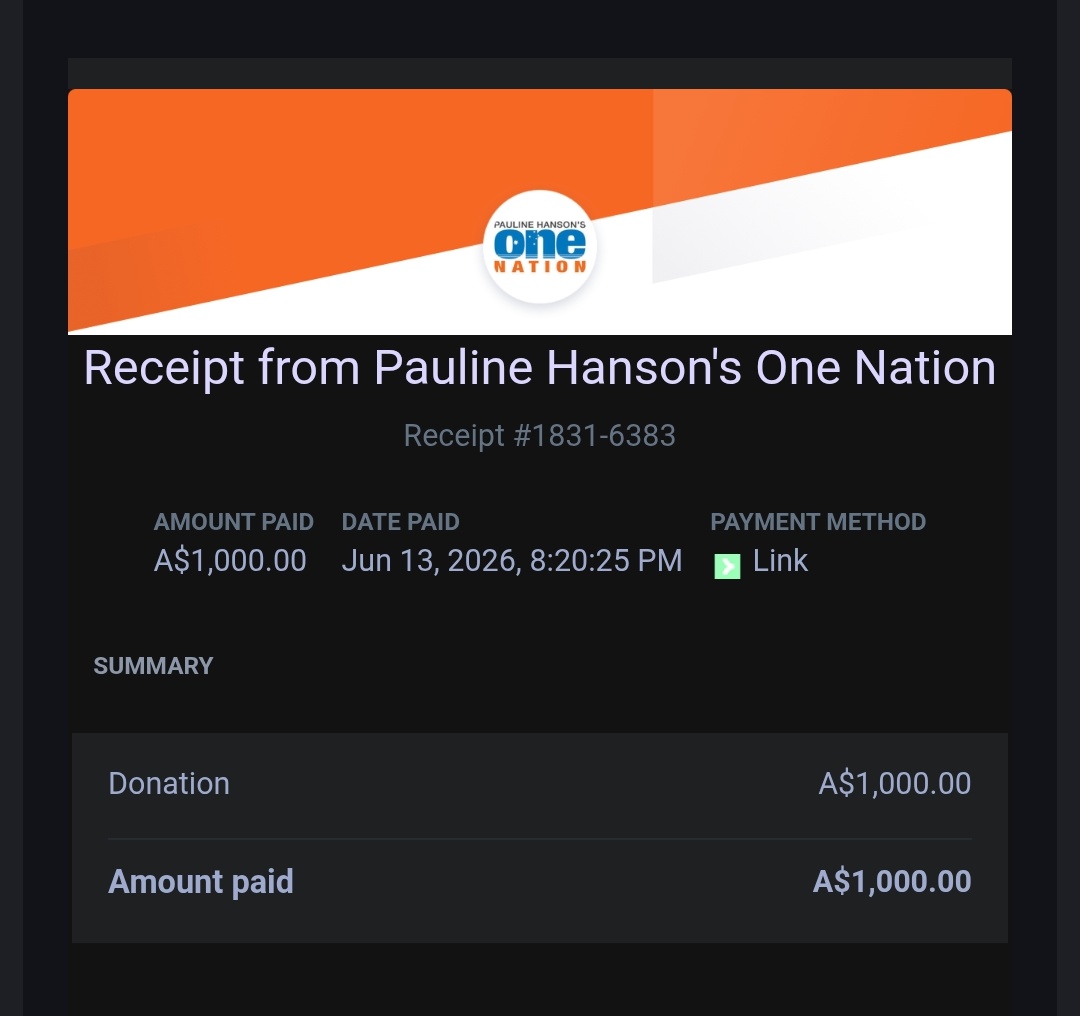 bhavdip143's tweet photo. Seeing a bloke give up his family's Friday night fish and chips and donate $29 genuinely stopped me in my tracks.

That $29 probably meant far more to him than my $1,000 donation meant to me.

I've been a One Nation member for some time and make regular contributions to the party because I believe in supporting the causes and values I care about. But seeing that post reminded me what grassroots politics is really about.

It's not about wealthy donors, lobby groups or corporate interests. It's about everyday Australians making sacrifices because they believe their country can do better.

A husband, a wife and two kids going without their usual Friday night treat so they can contribute $29 to a cause they believe in is something I respect enormously.

The $29 bloke inspired me.

Different amounts. Same belief. Same hope for Australia's future.

Sometimes the smallest donations carry the biggest message.

Love your work  @PaulineHansonOz

We are going to win and we are going to win big

@OneNationAus

🇦🇺❤️ #OneNation #Australia #AussieValues #Democracy