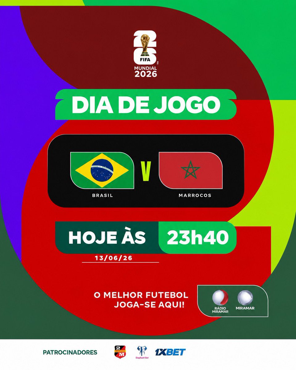 MiramarTv's tweet photo. O MELHOR DO FUTEBOL JOGA-SE AQUI! ⚽🔥

​O plano para esta noite já está traçado! Duas grandes selecções entram em campo no Mundial da FIFA 2026 para um duelo electrizante entre Brasil e Marrocos! 🇧🇷 🆚 🇲🇦

​Prepara o teu lugar na sala, reúne a família e não percas nenhum detalhe. A nossa transmissão começa mais cedo para trazeres toda a pré-análise e emoção do jogo!

​📺 Na TV Miramar
📻 Na Rádio Miramar

​Entramos no ar a partir das 23h40 de hoje! Fica ligado à MIRAMAR e vibra com o melhor futebol do mundo! 🌟

​#Mundial2026 #BrasilVsMarrocos #tvdeprimeira #tvmiramar #Mozambique