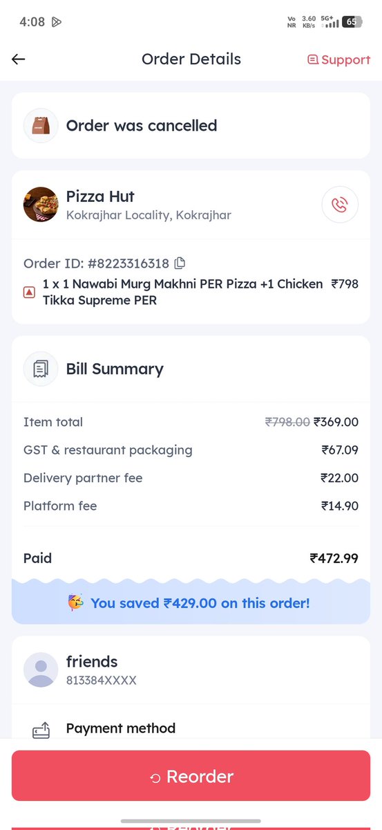 RingkangBasuma2's tweet photo. @zomato 
Delivery Guy accidentally my order to someone and I didn't get my order so he requested to cancel my order. Please refund my order. https://t.co/kB4jQM0bHo