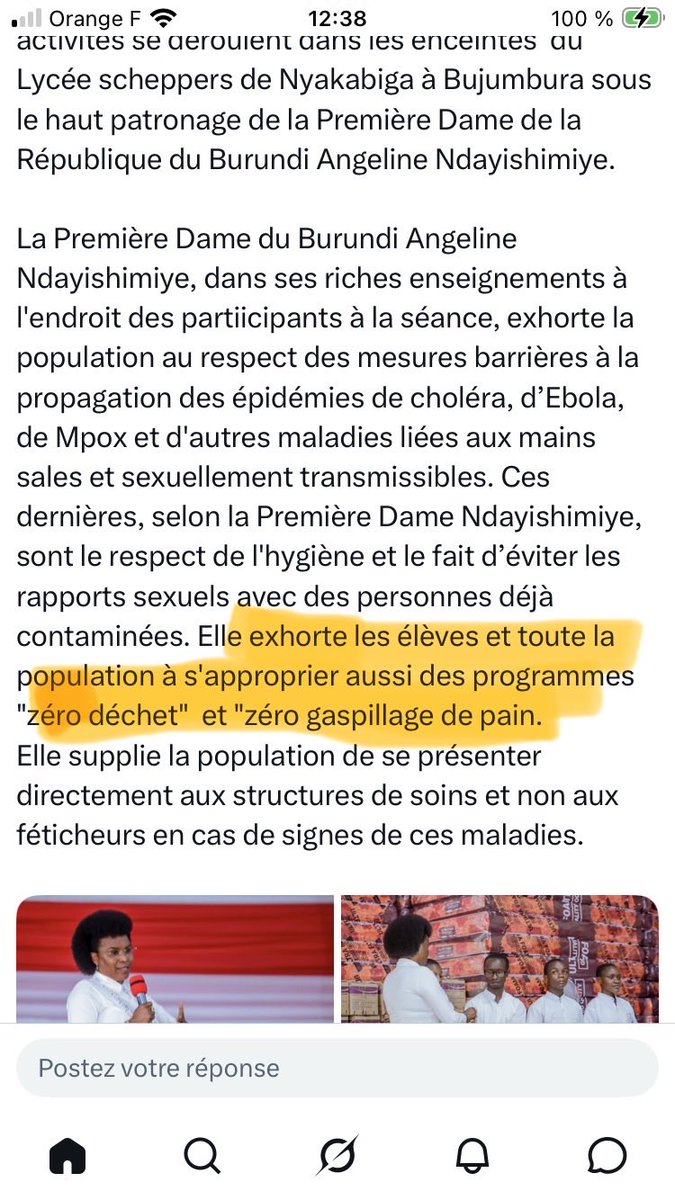 rutwesdras's tweet photo. Au #Burundi, la @Burundi1stLady "exhorte les élèves et la population à s’approprier (…) le programme zéro gaspillage de pain" dans un pays où 75% de la pop vit en dessous du seuil de pauvreté et où le pain est mangé par quelques dizaines de milliers de privilégiés ds les villes https://t.co/CEOBQs6AyJ