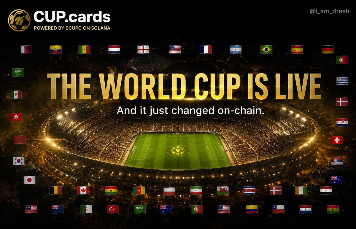 i_am_dresh's tweet photo. the 2026 FIFA World Cup is not coming.

it started two days ago.

• forty-eight nations. 

• three host countries spanning an entire continent. 

• one hundred and four matches between now and the final. 

the biggest football tournament in the history of the sport is live across stadiums in the United States, Canada, and Mexico right now, and for the first time, there is an on-chain ecosystem built to move with every single moment of it.

i spent time inside https://t.co/zsQUf1yFP7 this week.

what I found was not what I expected and this thread is an honest account of all of it.

the thread : 🧵

☟

@CUPcards_sol