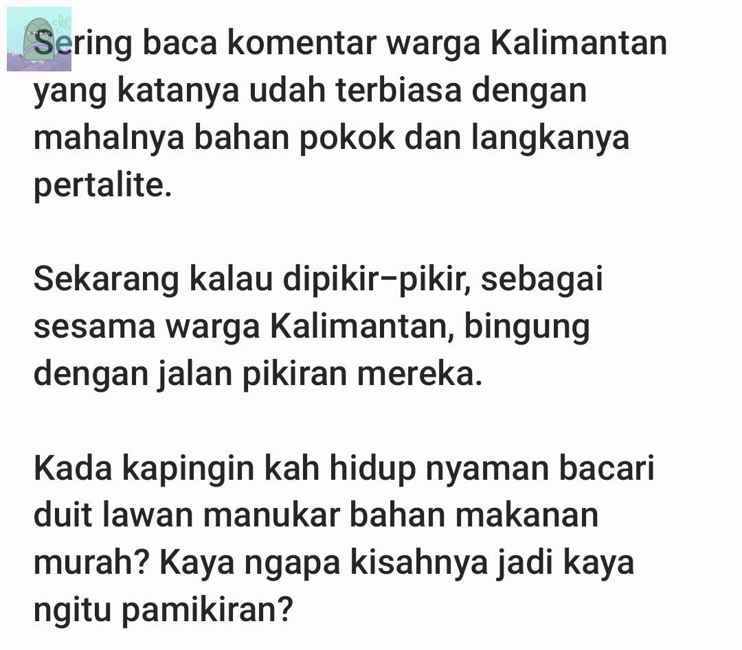 tanyakanrl's tweet photo. 💚  Mau cerita sebagai warga kelas miskin di Kalimantan yang terhimpit perekonomian.

Sebenarnya cerita kek gini juga ada di daerah lain.

Kalau dipikir-pikir SEBAGIAN WNI itu kayak orang masokis dah, sukanya disakiti pemerint4h.

Lawan kedzaliman, minimal protes! https://t.co/62bjjGNGox