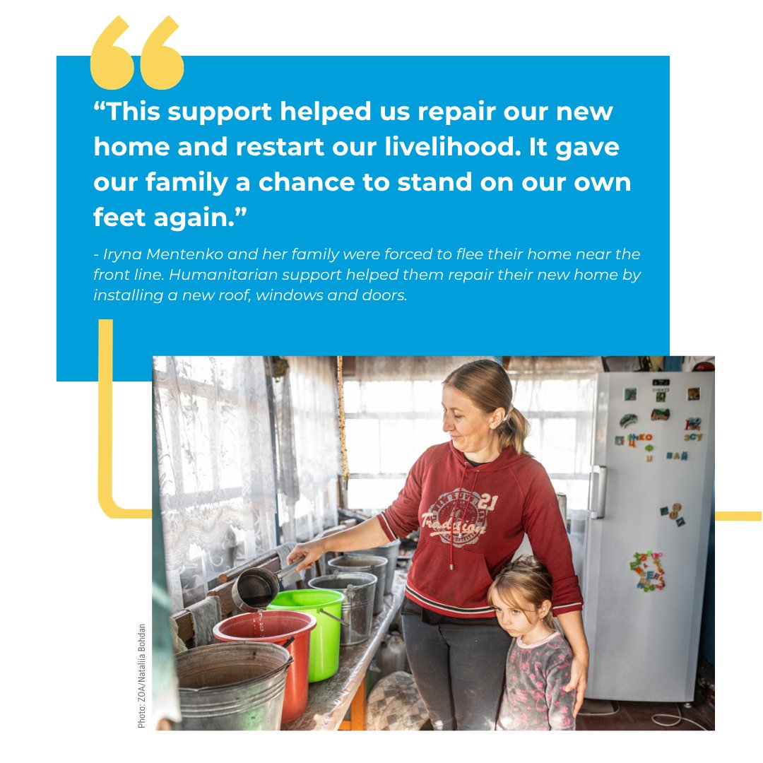 OCHA_Ukraine's tweet photo. Forced to flee their home in the #Sumy region, Iryna's family is rebuilding their life in the Chernihiv region.

With support from @ZOA_nl, funded by @OCHAFunds, they repaired their home and restarted their livelihood.

#InvestInHumanity https://t.co/ar0G81I7GI