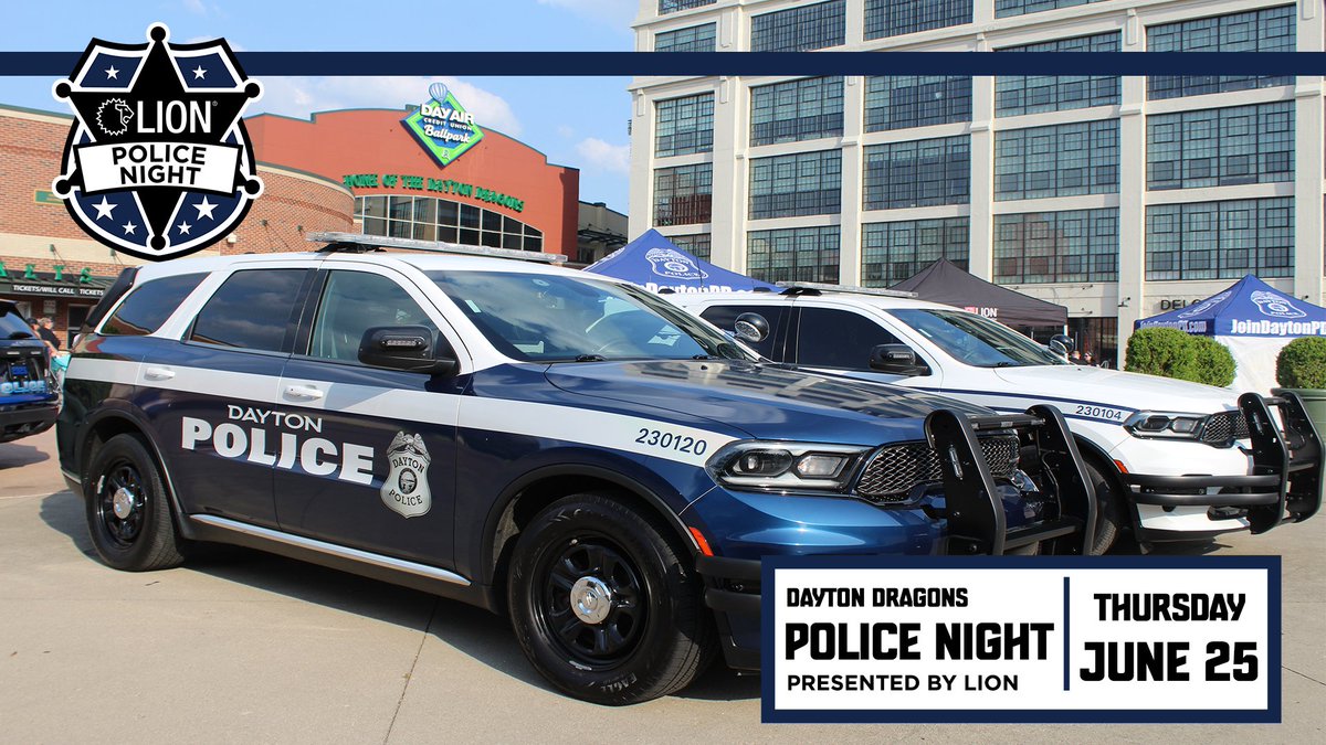 DragonsBaseball's tweet photo. *TICKET DEADLINE EXTENDED*

Join us June 25 for Dayton Dragons Police Night presented by LION. 👮⚾  

Each $17.50 ticket includes a special hat and supports the National Law Enforcement Officers Memorial Fund with a $7 donation per ticket.

Tickets ➡️ https://t.co/1pz1HC5g4y https://t.co/yihMLsrAw0