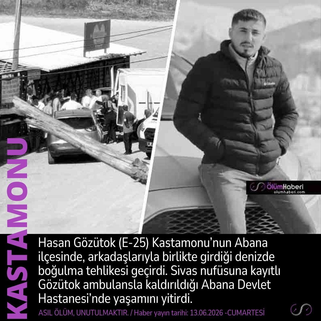 OlumHaberi's tweet photo. Hasan Gözütok (E-25) Kastamonu Abana’da, girdiği denizde boğularak yaşamını yitirdi.
https://t.co/ywgyZG9RaV
#HasanGozutok #Kastamonu #Abana #Sivas #vefat #cenaze #bogulma https://t.co/br4ppbwn4U