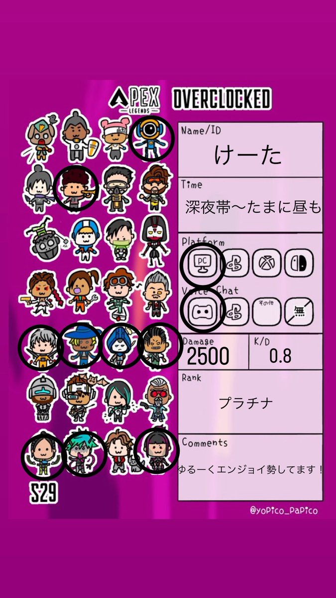 keta_saizyaku's tweet photo. 毎シーズン更新しようと思って忘れるので覚えてるうちに更新！！
基本エンジョイ勢なのでゆるーく募集してます！近いランク帯の方ぜひ一緒にやりましょ✨
 #apexフレンド募集
 #apex募集pc 
 #apex募集cs https://t.co/QGSOeLnWe8