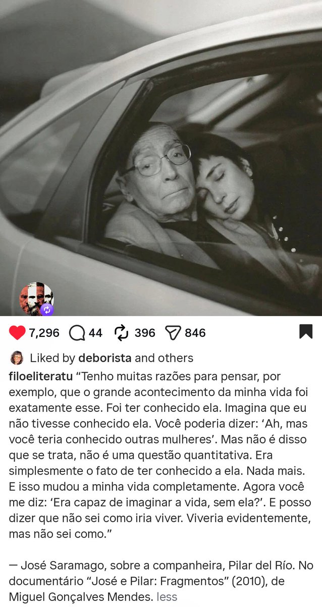 AllTooSwiftly13's tweet photo. Nunca vou superar essa fala de Saramago sobre a esposa. É de um afeto tão singelo e tão potente 🤧 https://t.co/8fc9RLcQ44