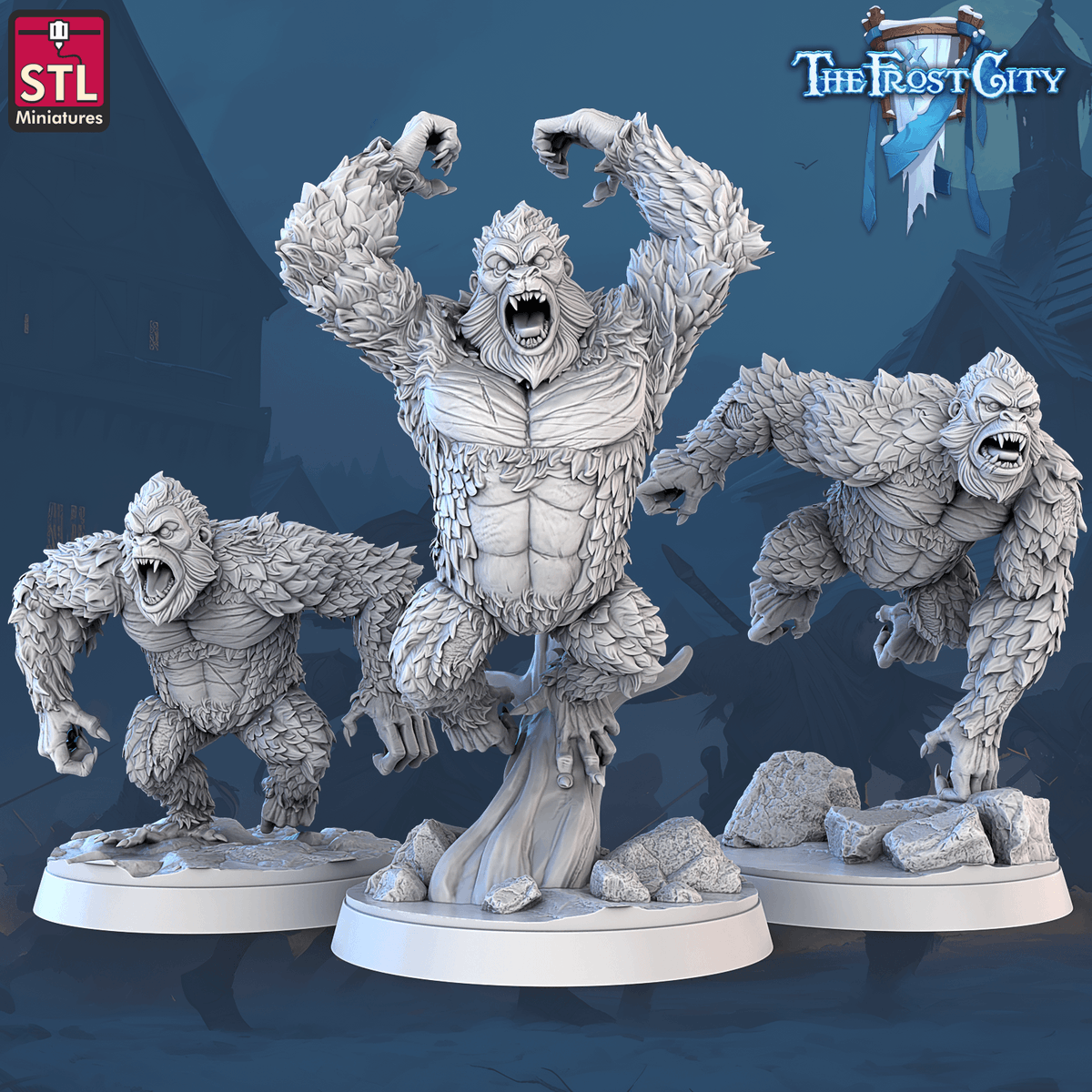 3DPrintingBoss's tweet photo. Unleash The Frost City White Gorillas in your campaign — hulking 28–32mm STLs built for battle. Print, paint, and let icy rage roam the tundra. Perfect for D&amp;D and tabletop skirmishes. #DndMiniatures #TabletopGaming https://t.co/PcMnMDvCUA #Wargaming https://t.co/QSCDe08Whh