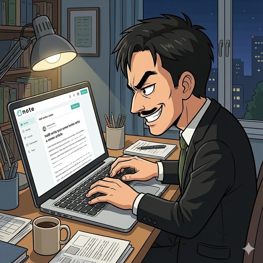 hidehito_n's tweet photo. ブラック英仁、執筆中。
今回のテーマは...X×note！？
悪いヤツらの話がでるらしい。 https://t.co/O2rfXjumRv