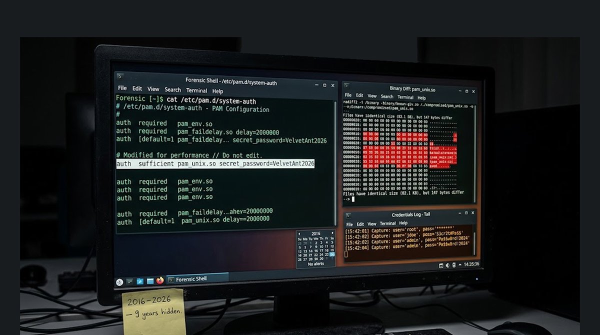 redsecuretech's tweet photo. A China-nexus group hid in Linux PAM and OpenSSH for nine years. No malware. No alerts. Here's how to find them.

https://t.co/tuv3bGWKir

#VelvetAnt #LinuxBackdoor #PAM #OpenSSH #OperationHighland #Sygnia #ChinaThreatActor #LinuxSecurity #InfrastructureHiding #CredentialTheft https://t.co/V5VnPZJ3pm