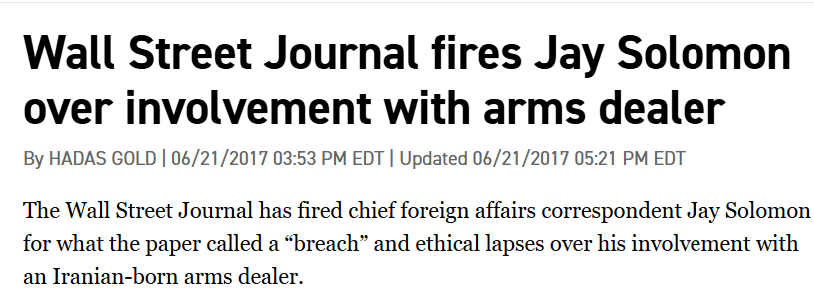 robertwrighter's tweet photo. Jay Solomon, who wrote a piece in The Free Press (Bari Weiss's neocon propaganda outlet) aimed at getting Iran War critic @tparsi of @QuincyInst deported for exercising free speech, was fired by the Wall Street Journal for unethical conduct nine years ago. https://t.co/sVrNsfHy7s