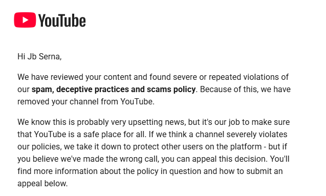 jeybshh's tweet photo. @TeamYouTube Following up on my channel termination. I believe my channel was mistakenly flagged for spam/scam, which also caused my other two channels to be removed. I’d really appreciate a manual review and can provide a video of my editing and content creation process if need. https://t.co/7JAnxXzYx3